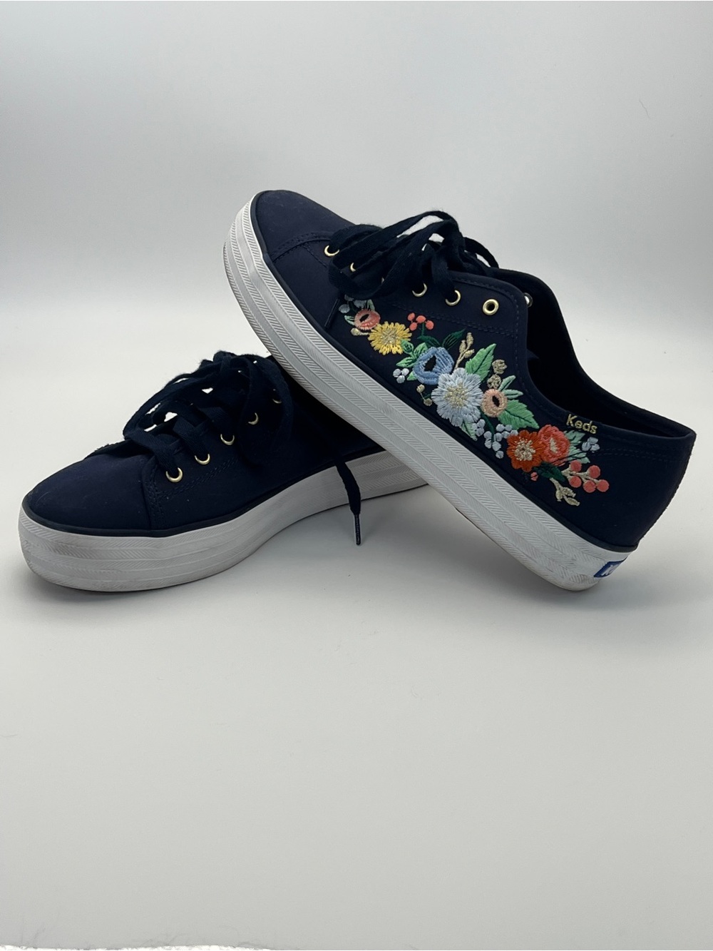 EUC! Keds Triple Kick Rifle Paper Company Sneakers Navy Size 9